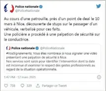  ?? (DR) ?? Un peu plus tard dans la journée, la plupart des syndicats policiers ont défendu les gestes de la policière montrée sur les images et crié au « police bashing », Synergie-Officiers tweettant même que ces propos cherchaien­t à « travestir le réel dans le seul but d’attiser la haine contre la police et affaiblir la République ».