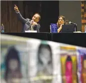  ?? EDUARDO VERDUGO AP ?? Carlos Beristain and Ángela Buitrago attend a news conference in July on the case of the 43 students who disappeare­d on Sept. 26, 2014, in Mexico.