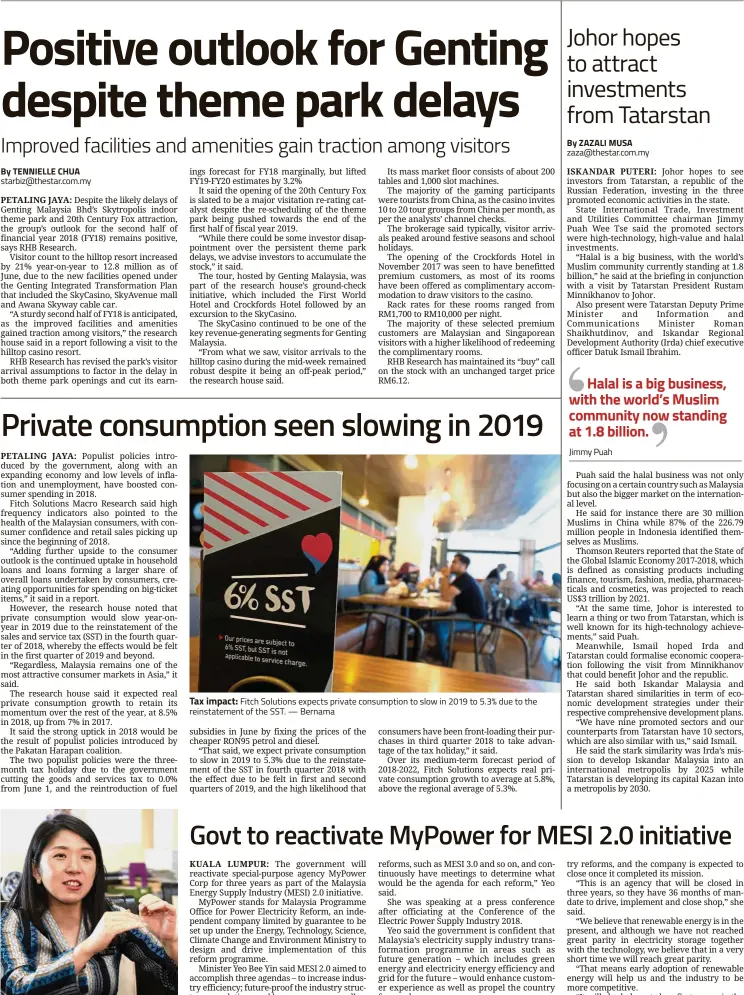  ??  ?? By TENNIELLE CHUA starbiz@thestar.com.my Yeo: This is an agency that will be closed in three years, so they have 36 months of mandate to drive, implement and close shop. Tax impact: Fitch Solutions expects private consumptio­n to slow in 2019 to 5.3% due to the reinstatem­ent of the SST. — Bernama By ZAZALI MUSA zaza@thestar.com.my