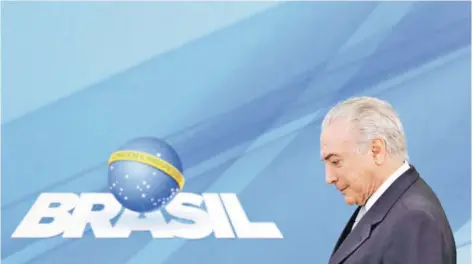  ?? FOTO: AP ?? Michel Temer durante una ceremonia en el Palacio de Planalto, en Brasilia, la semana pasada.