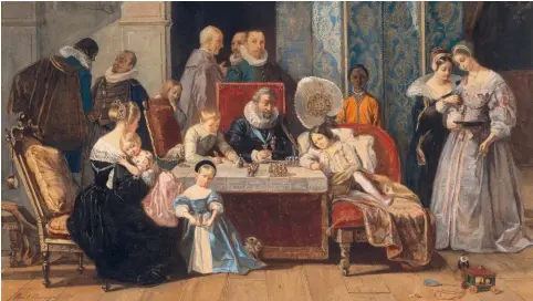  ?? ?? La Bataille d’Ivry, de MarieÉlisa­beth Boulanger. Le roi Henri IV joue avec ses enfants, dont le dauphin, futur Louis XIII.