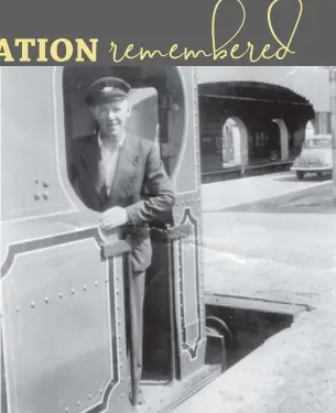  ?? ?? Picture shows the late Peter Flynn, St. Bernards Place, Fermoy standing on the steps of a train leaving Fermoy for Mallow and Cork. Peter was not in CIE but borrowed a cap from somebody.