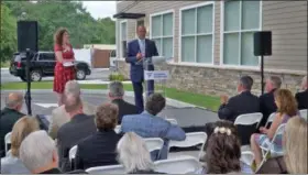  ?? PHOTO PROVIDED. ?? Lane McCarthy, regional vice president at Fresenius Kidney Care, speaks at a grand opening event for the company’s new dialysis clinic in North Greenbush.