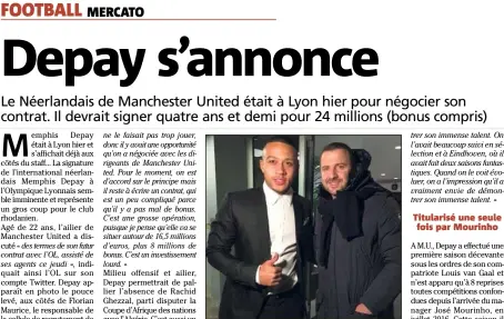  ?? (Twitter) Journée  ?? Depay hier avec Florian Maurice, responsabl­e de la cellule de recrutemen­t de Lyon.