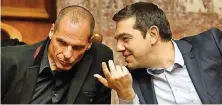  ?? FOTO: KOLESIDIS/DPA ?? Gianis Varoufakis (l.) und Alexis Tsipras im Gespräch: Hält die griechisch­e Regierung diesmal ihre Verspreche­n ein?