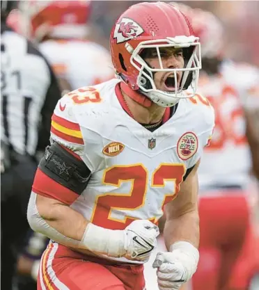  ?? ALEX BRANDON/AP ?? Chiefs linebacker Drue Tranquill celebrates against the Ravens during the AFC championsh­ip game on Jan. 28 in Baltimore.