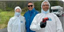  ??  ?? The likes of Hone Harawira, with two volunteers at the Tai Tokerau border control checkpoint, should leave policing to the police.