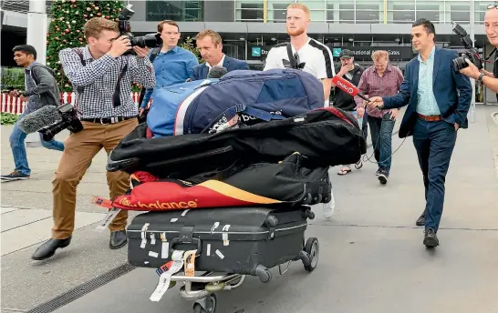  ?? GETTY IMAGES ?? English cricketer Ben Stokes is surrounded by media as he arrived at Christchur­ch Airport yesterday. Stokes flew in from Britain and is hoping to play for Canterbury ahead of a possible call up for the Ashes series.
