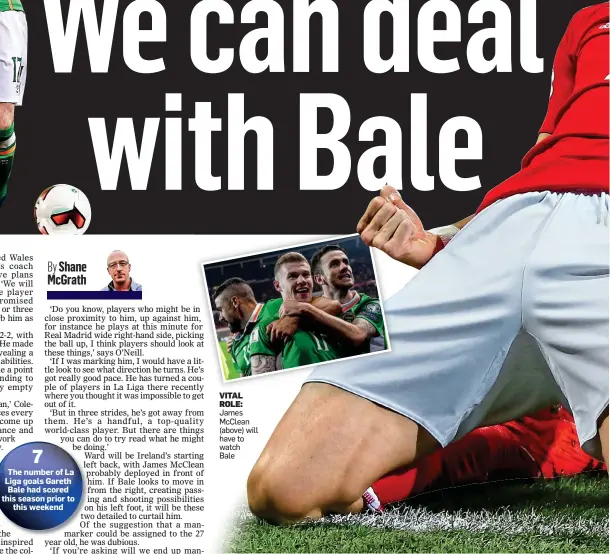  ??  ?? VITAL ROLE: James McClean (above) will have to watch Bale