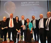  ?? (Aviv Hofi) ?? LEADERS FROM around the world, including CISCO Systems executive chairman John Chambers (fourth left), remember Shimon Peres at the Peres Center for Peace and Innovation in Jaffa yesterday.