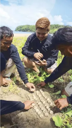  ??  ?? EMPOWERING FILIPINOS (clockwise from top left): Barangay Justice Advocates in training. A portrait of Gerry Roxas by National Artist Vicente Manansala. Bantay Dagat monitors turtle eggs in Palawan. Judy Araneta Roxas (second from left) with barangay...