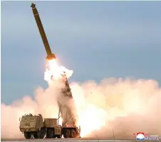  ?? — Reuters photos ?? A missile is fired during the test of a multiple rocket launcher in this undated photo released yesterday.