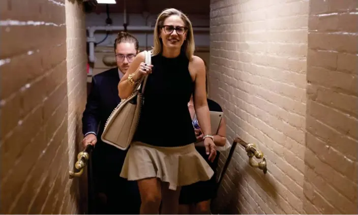  ?? Photograph: Michael Reynolds/EPA ?? Kyrsten Sinema on Capitol Hill on 28 July.