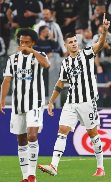  ?? Reuters ?? Juventus’ Alvaro Morata (right) celebrates after scoring a goal against Inter Milan during their Italian League match on Sunday.