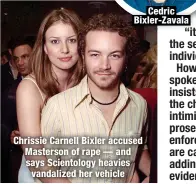  ?? ?? Cedric Bixler-Zavala
Chrissie Carnell Bixler accused Masterson of rape — and says Scientolog­y heavies vandalized her vehicle