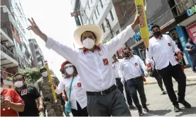  ?? Photograph: Aldair Mejía/EPA ?? Pedro Castillo takes part in a campaign event in Lima, Peru, on 8 April.