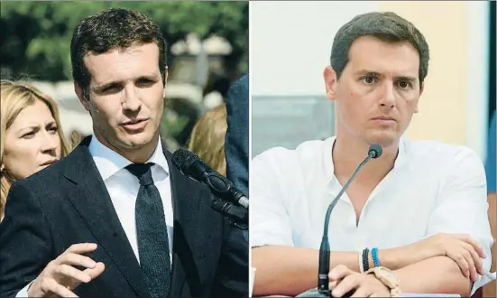  ?? EFE ?? Pablo Casado y Albert Rivera, líderes del Partido Popular y de Ciudadanos