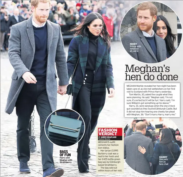  ??  ?? BAGS OF FUN Harry and Meghan with Strathberr­y