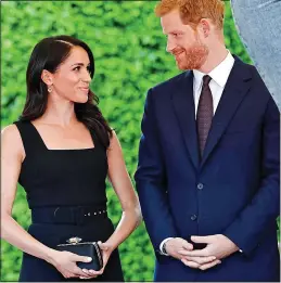 ??  ?? close knit: Royal couple Meghan and Harry, who were given a gift of two of Faye’s designs. Left, model Áine O’Gorman in one of the Arans