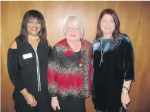  ??  ?? YWCA’s Patricia Irvine, Alberta Order of Excellence Council member Sharon Carry, and YWCA’s Jan Damery.