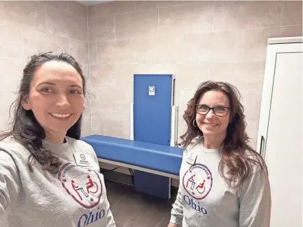  ?? PROVIDED ?? Kim Boulter, left, and Jennifer Corcoran, co-chapter leaders of advocacy group Changing Spaces Ohio, stand in front of a universal changing table. They advocate for more appropriat­e, safe and private changing tables for children and adults who need them.