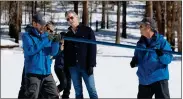  ?? FRED GREAVES CALIFORNIA DEPARTMENT OF WATER RESOURCES ?? Gov. Gavin Newsom watches as engineers conduct the fourth media snow survey of the 2024 season in the Sierra Nevada last week.