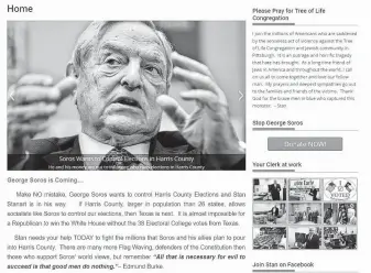  ?? Screengrab of website ?? Harris County Clerk Stan Stanarts campaign website warns voters about George Soros, who’s become a lightning rod for anti-Semitic groups, white supremacis­ts and conspiracy theorists.