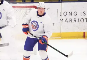  ?? Bruce Bennett / Getty Images ?? Former Sound Tigers forward Kieffer Bellows (20) earned a spot on the Islanders taxi squad.