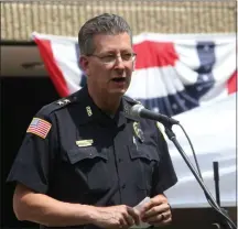  ??  ?? Police Chief Paul Thompson speaks at the opening of the Oneida Area Public Safety Day on Saturday, June 1, 2019.