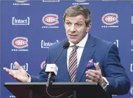  ?? Cp photo ?? Montreal Canadiens general manager Marc Bergevin pauses as he comments on the team’s coaching change during a news conference in Brossard, Que., yesterday.