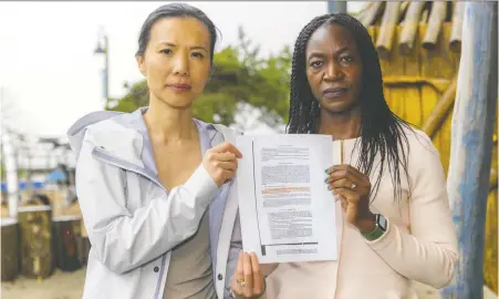  ?? FRANCIS GEORGIAN ?? Michele Tung, seen at left with Stembile Chibebe, is building a home with her husband in the British Properties. When she got a copy of a “special covenant” attached to her property for a permit, she discovered the files' outdated wording banned owners of Asian or African descent.