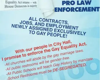  ?? PROVIDED IMAGES ?? Portions of a flyer distribute­d outside some South Side churches. The flyer included an image of mayoral candidate Lori Lightfoot and her wife.