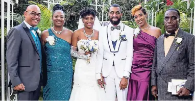  ??  ?? Parents of the bride and groom (from left) Shaun Battick, Millicent Battick, Shauna-Kay Anderson, Cory Anderson, Donna Moodie-Anderson, Balfour Anderson.