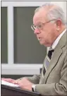  ?? Adam Cook / ?? Catoosa County Attorney Clifton “Skip” Patty discusses details of a pending property sale between the county and the Georgia Forestry Commission during a Nov. 20 meeting.