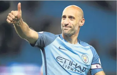  ?? Picture: Getty. ?? Manchester City’s Pablo Zabaleta thanks the fans on his final home appearance for the club.