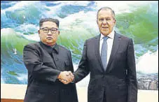  ?? AP ?? Kim Jong Un and Russia's foreign minister Sergei Lavrov in Pyongyang on Thursday.