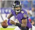  ?? KENNETH K. LAM/BALTIMORE SUN ?? QB Lamar Jackson will be hard-pressed to top his record-setting 2019 season.