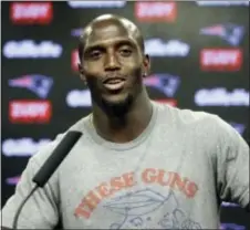  ?? THE ASSOCIATED PRESS ?? Patriots safety Devin McCourty takes questions from members of the media at training camp Wednesday in Foxborough.