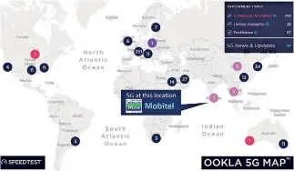  ??  ?? Mobitel’s location on the Ookla 5G map