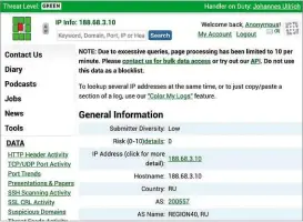  ??  ?? ABOVE DShield returns a lot of useful informatio­n about an IP address