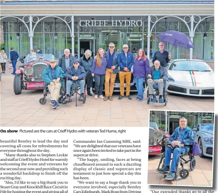  ?? ?? On show Pictured are the cars at Crieff Hydro with veteran Ted Hume, right