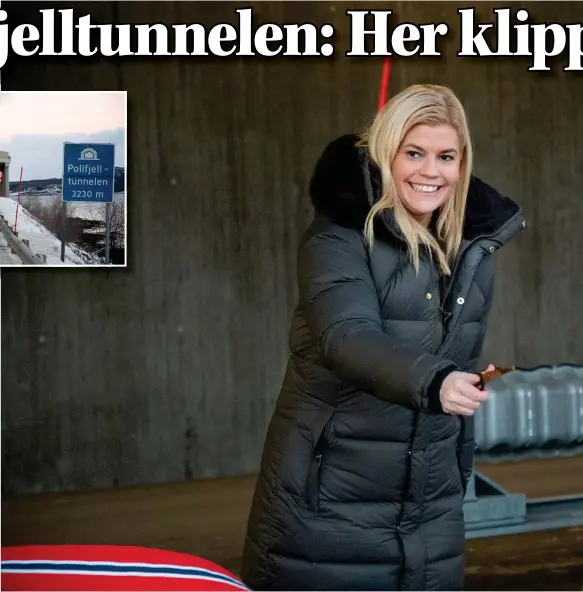  ?? FOTO: ISABELL HAUG ?? SNORKLIPPI­NG: Fylkesordf­ører Kristina Torbergsen (Ap) sto for den offisielle åpningen av skredsikri­ngsbygget ved Pollfjellt­unnelen i dag.