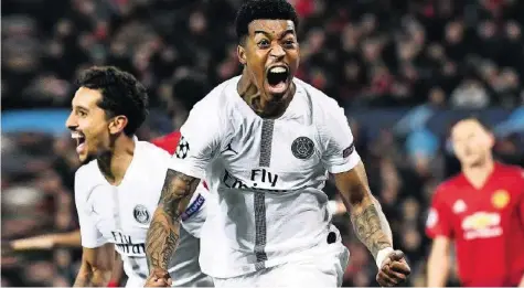  ?? AFP ?? Presnel Kimpembe eröffnet das Skore für Paris Saint-Germain gegen Manchester United und schreit den Torjubel heraus.