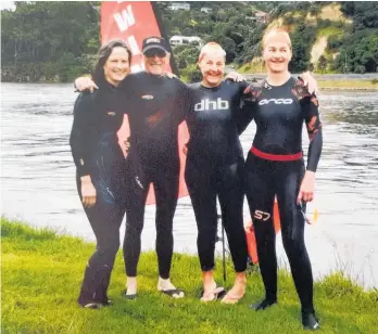  ?? Photo / Supplied ?? Michelle Nevil (left), Paddy Gallagher, Margie Chiet and Justine Sutter after a Virtual Swim.