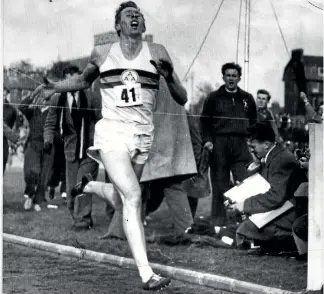  ?? SUPPLIED ?? Roger Bannister broke the four minute mile record at Iffey road track Oxford England on May 6, 1954.