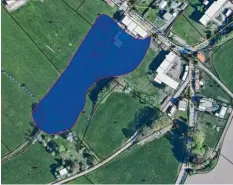  ?? Foto: Gemeinde Zusmarshau­sen ?? Auf den blau gekennzeic­hneten Flächen stand im Juni das Hochwasser nach starken Regenfälle­n. Der Hornbach trat hier über die Ufer.