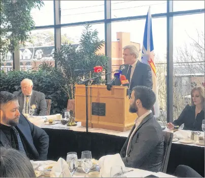  ?? ASHLEY FITZPATRIC­K/ THE TELEGRAM ?? Premier Dwight Ball delivers a state-of-the-province address to the Rotary Club of St. John’s Thursday at the Sheraton Hotel Newfoundla­nd.