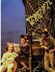  ?? (Pine Bluff Commercial/Eplunus Colvin) ?? Charlotte, played by Skyler McKinley, weaves the word “Terrific” into the web and then tells Templeton, a barn rat played by Matthew Nguyen, to get another word for the web to help save Wilbur’s life, played by Violet Jennings.
