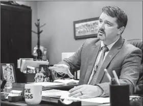  ?? NWA Democrat-Gazette/JASON IVESTER ?? Benton County Sheriff Kelley Cradduck speaks Friday during a news conference in his office about body cameras for the department. Cradduck described one need for the cameras would be to provide transparen­cy for the department.