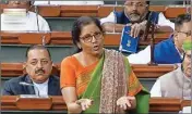  ?? PIC/PTI ?? FM Nirmala Sitharaman speaks in the Lok Sabha, during the ongoing Budget Session of Parliament, in New Delhi, Wednesday